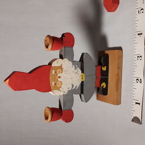 Vintage Made in Sweden Wood Carved Santa Clause Candle Holders Hand Painted - Picture 2 of 6